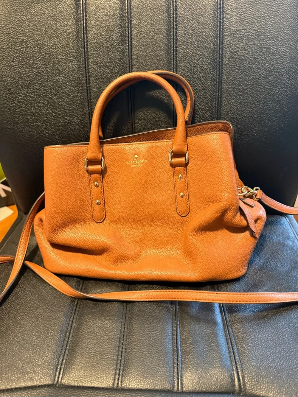 kate spade tan brown pebbled leather satchel GUC